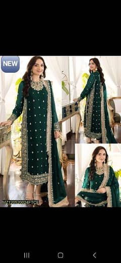 3 Pcs Women's Stitched Crinkle Chiffon Embroidered Suit