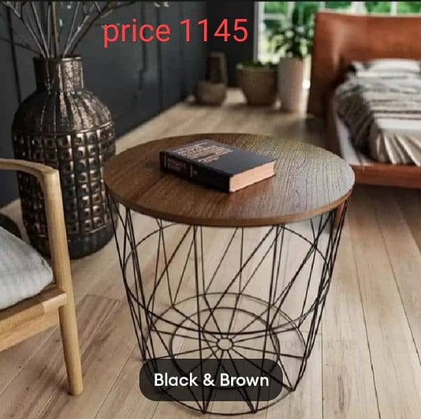 Coffee Table Metal Wire Removable Wood Top Storage Basket Side Round 2