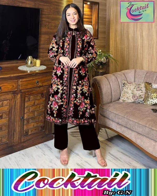 3 pcs women,s Stitched katan silk Embroidered Gown Suit 1