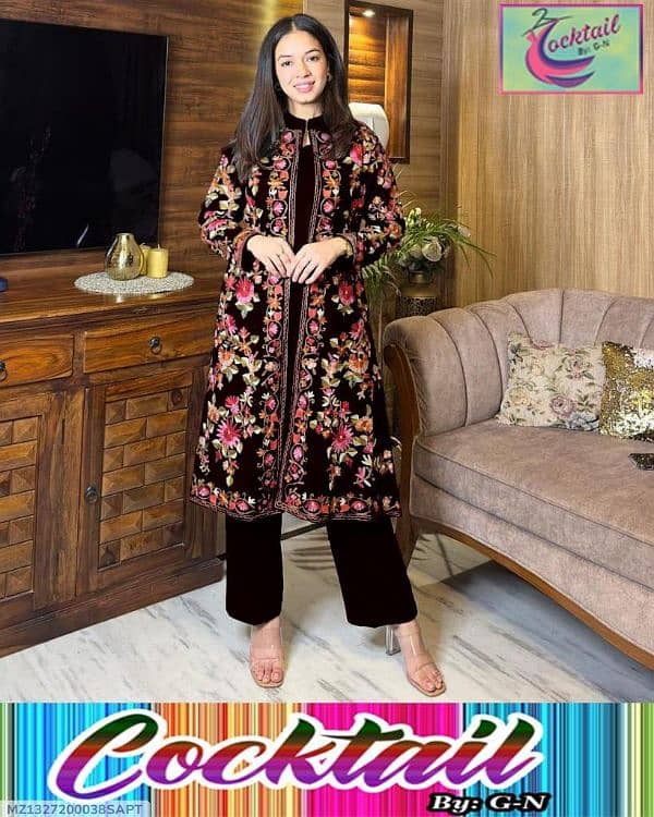 3 pcs women,s Stitched katan silk Embroidered Gown Suit 2