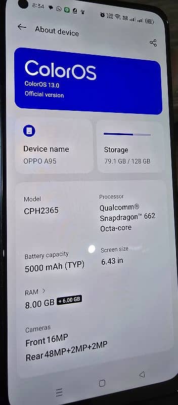 Oppo a95 8/128 Good Condition with box 5