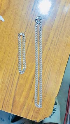 SILVER CUBAN CHAIN (925) NEACK CAIN WITH HAND BRACLSTE