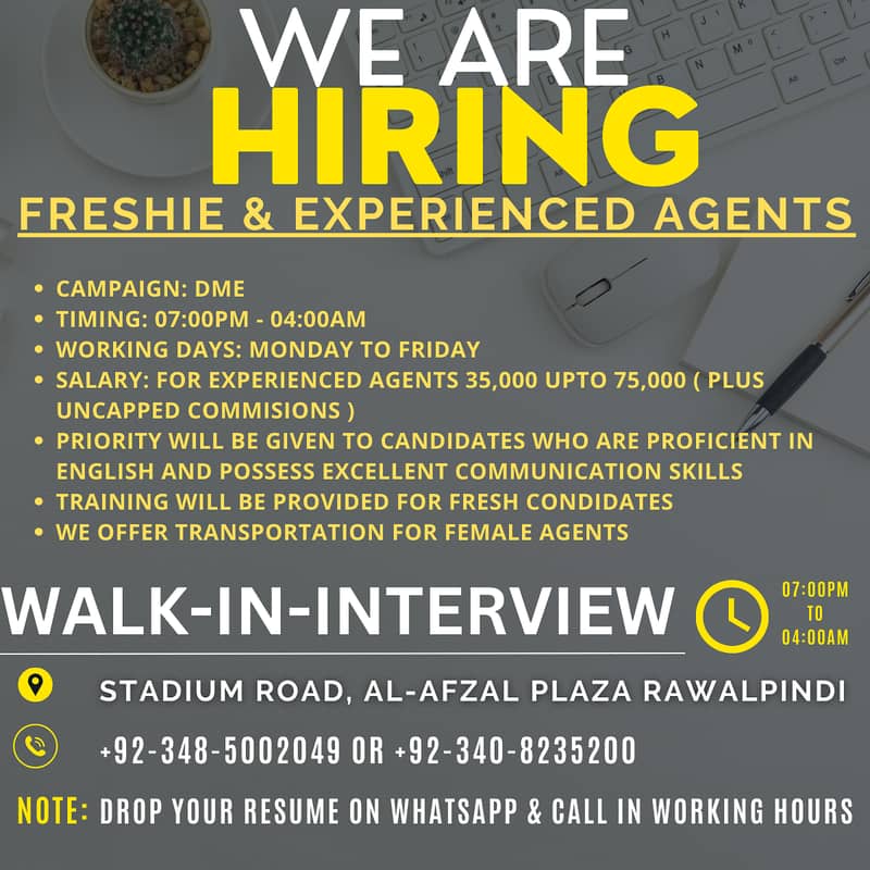 DIALING AGENTS FOR DME CAMPAIGN - WE ARE HIRING FRESHIE & EXPERIENCED 0