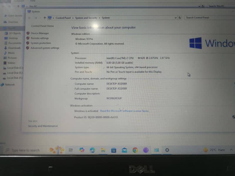 Dell laptop core i7 6gb ram 320gb hard 4