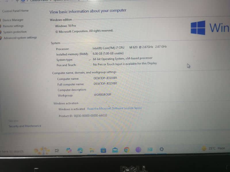 Dell laptop core i7 6gb ram 320gb hard 5