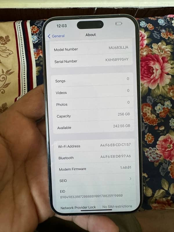 iphone 15 pro max 256 gb factory unlock battery 89% 4 months sim time 6