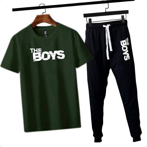 2 Pcs Men's Cotton Jersey Printed Track Suit 0