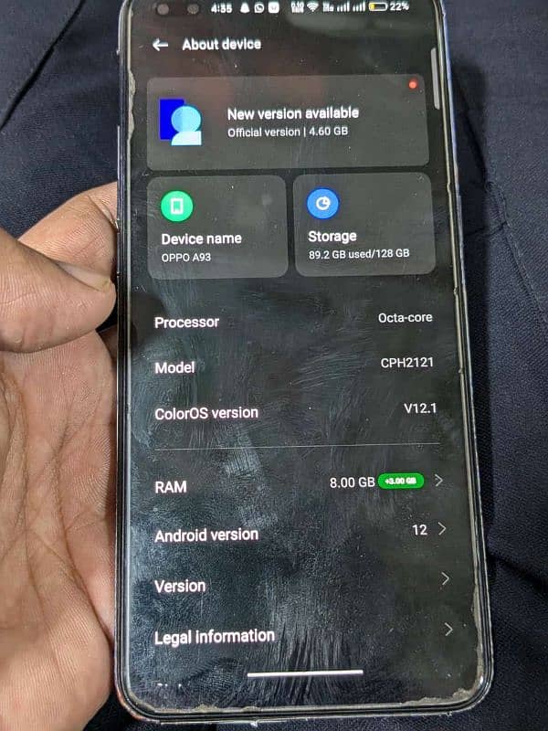 OPPO a93 total ok phone 8+3/128GB out country sy ahya working 100% 1