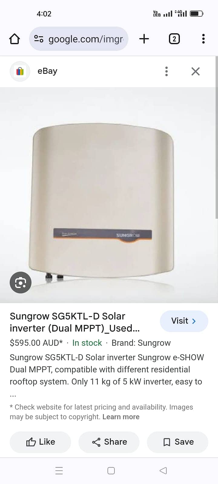 Sungrow 5kw On Grid Without screen Single Phase Ip65  Used  Single pha 1