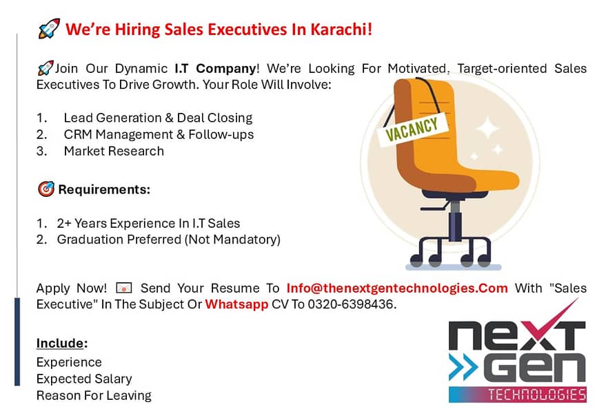 We’re Hiring Sales Executives In Karachi! 0