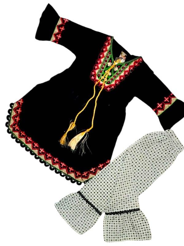 2 Pcs giral,s cotton Embroidered frock and trouser set 2