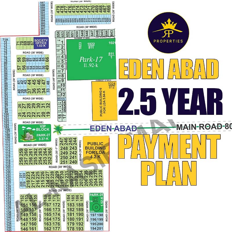 3.4 marla on grund possession park facing two sided open plot in 2.5 year installment plan for sale in eden abad 0