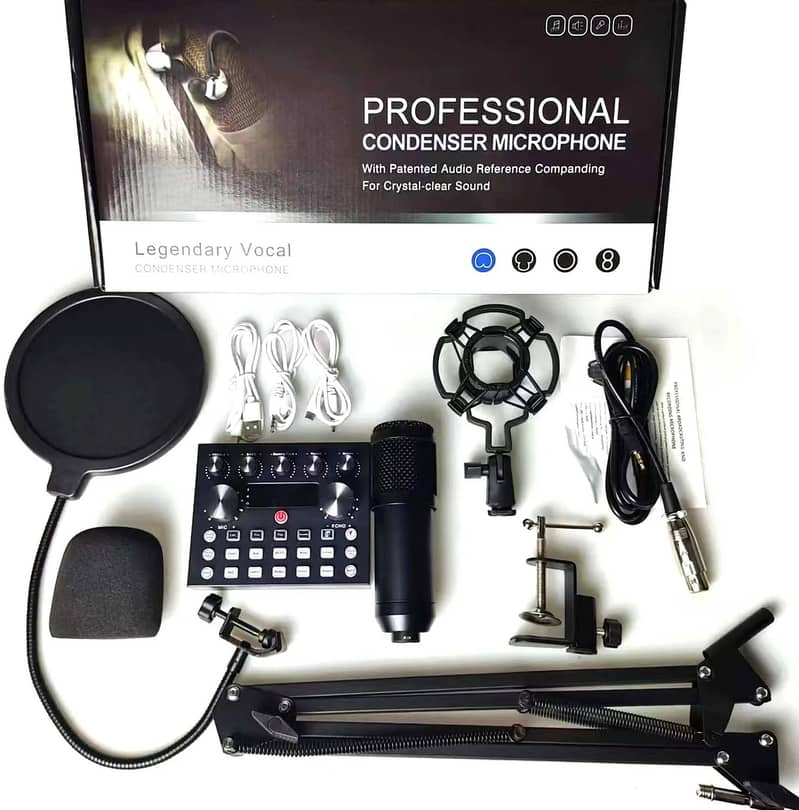 Bm-800 V10 Podcast Condenser Microphone Set With Live Sound Card 12in1 0