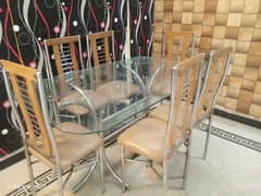 glass dining table with 6 chair