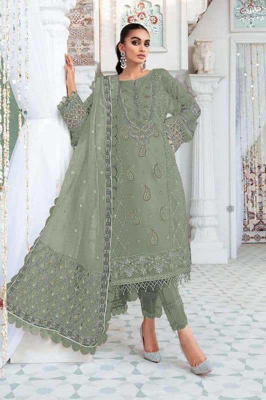 3 Pcs Women's Unstitched Viscose Embroidered Suit 2