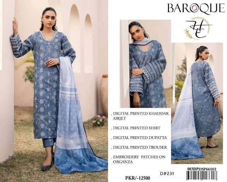 Baroque 3 Pc Unstitched Khaddar Suit 0