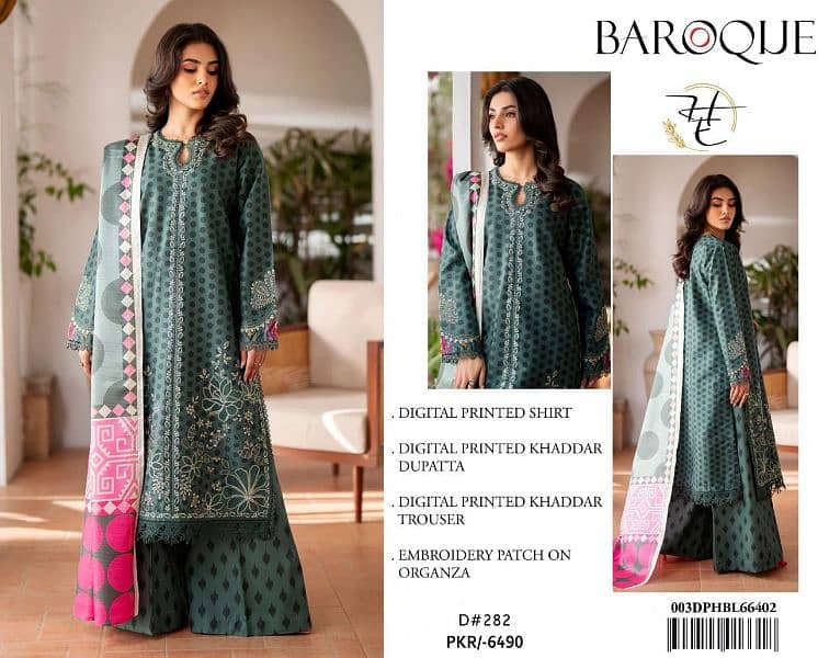 Baroque 3 Pc Unstitched Khaddar Suit 4