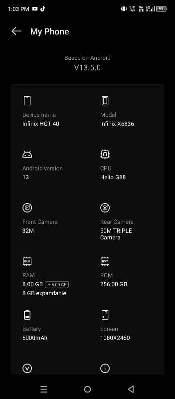 Infinix Hot 40.8+4(8expendabe)RAM 6