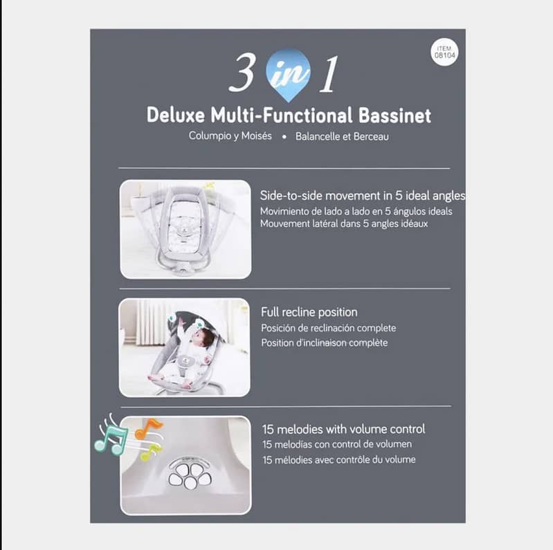 Mastela 3-in-1 Deluxe Multi-Functional Bassinet – Grey 2