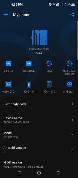 Tecno camon 16 se 6