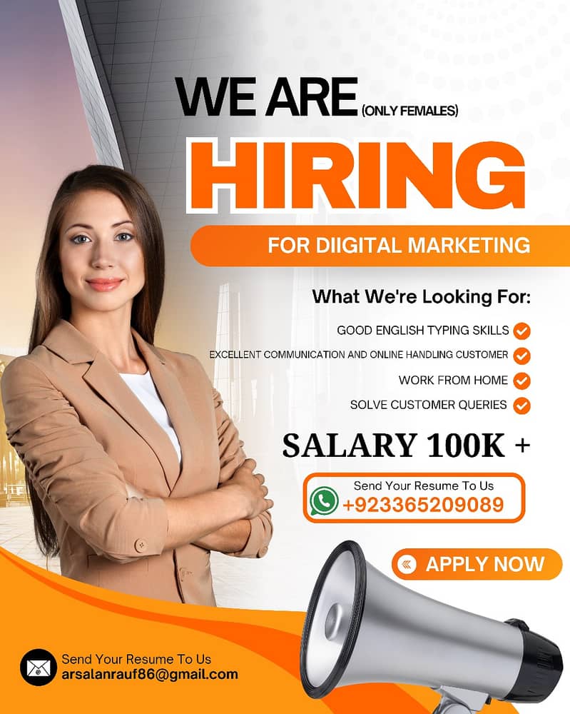 We are hiring Digital Marketing Expert (only females) 0