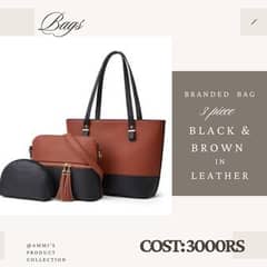 leather bag in brown and black color 0