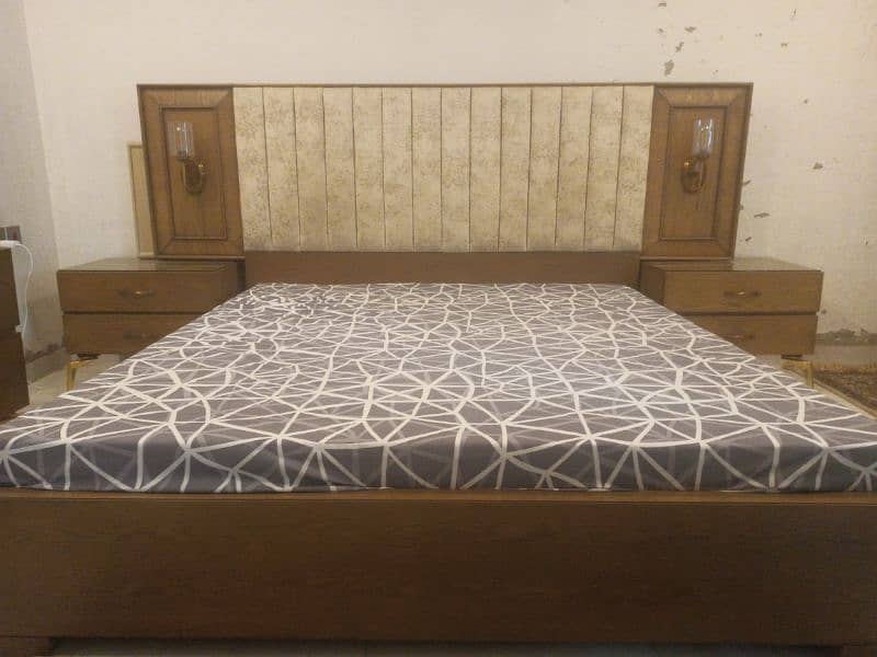 wooden double bed with dressing table and side tables 0