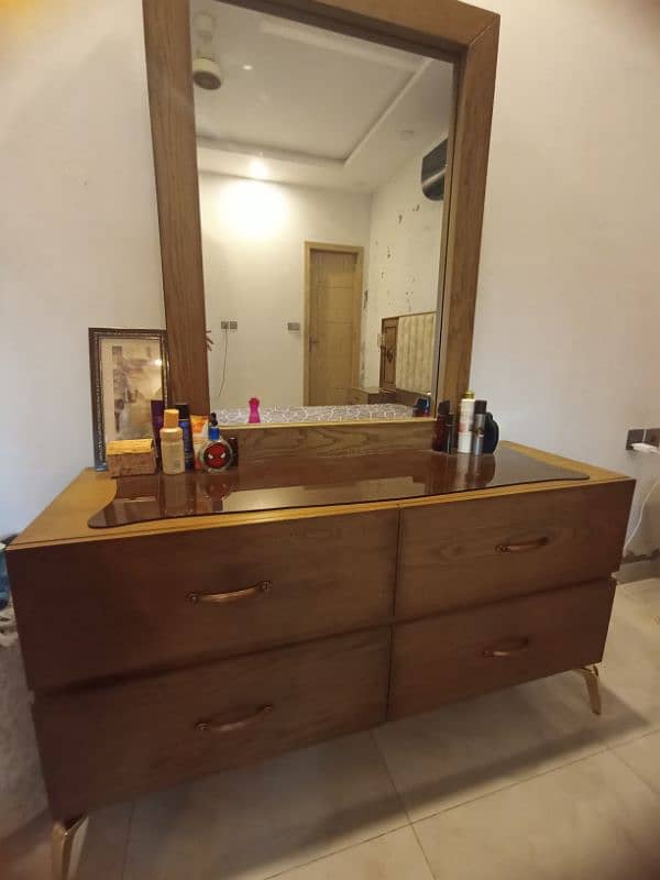 wooden double bed with dressing table and side tables 2