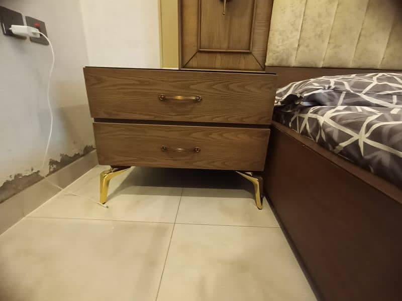 wooden double bed with dressing table and side tables 3