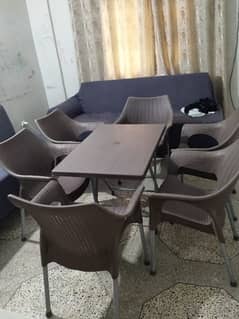 Used plastic 6 chairs and Table for sell urgently 0