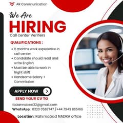 Call center Verifiers required