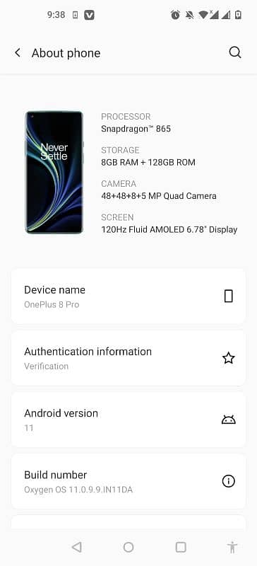 One Plus 8 Pro 8GB/128GB 4