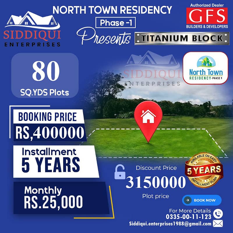 80 AND 120 SQYARDS PLOTS ON 5 YEARS INSTALMENT PLAN NORTH TOWN RESIDENCY PHASE 1 0