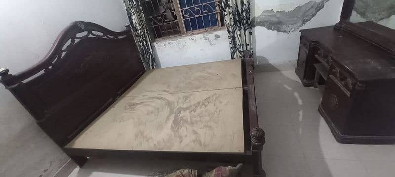 Heavy Wood double with 2 side tables and dressing for sale 7