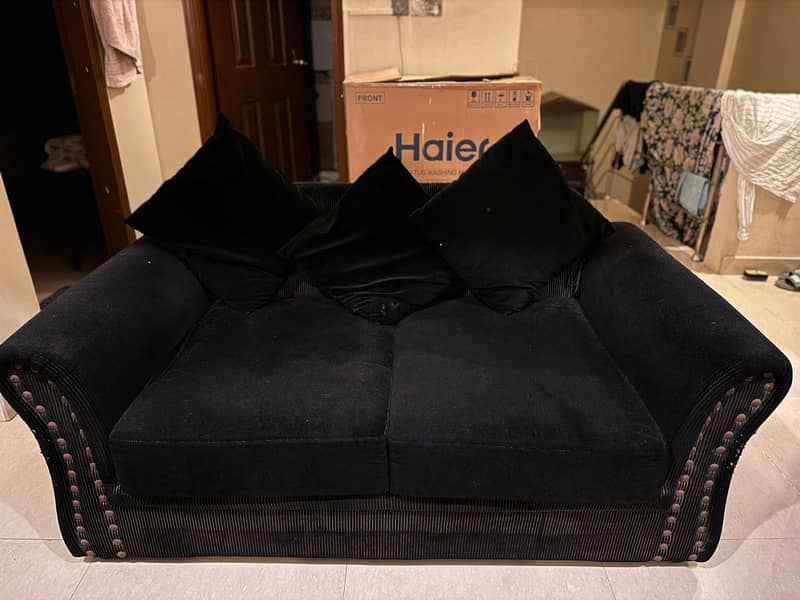 7 Seater Modern Black Sofa Set with 2 Seater Settee 2