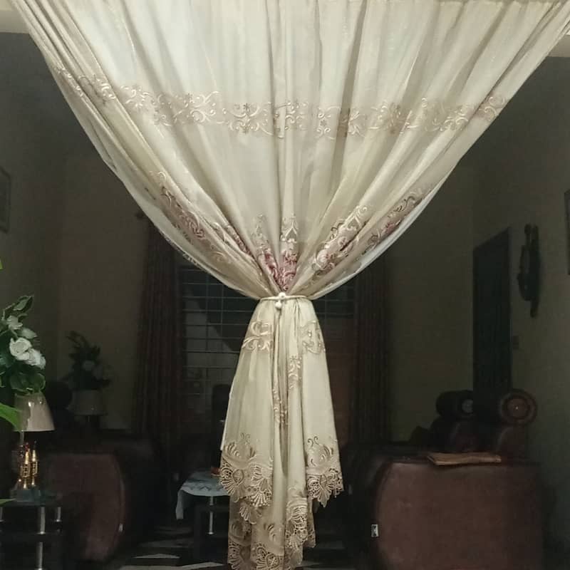 2 fancy  golden organza curtains used as separater or for large wi 1