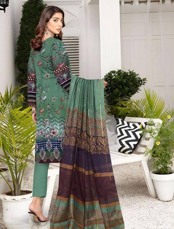 3 pcs womans unstitched lawn printed suit 2