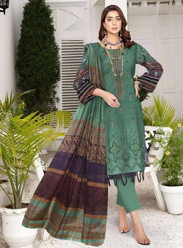 3 pcs womans unstitched lawn printed suit 3