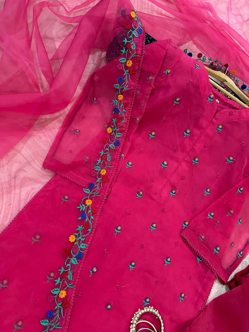 Winter Wardrobe Must-Have Organza Shirt with Silk Pants and Dupatta Ma 1