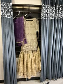 Golden Gharara with purple dupatta