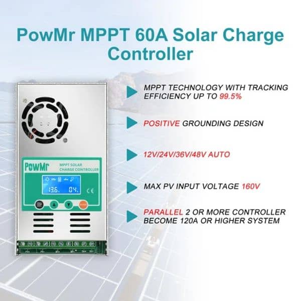 Powmr Mppt solar Charge controller 12v/24v/36v/48v/60A 4