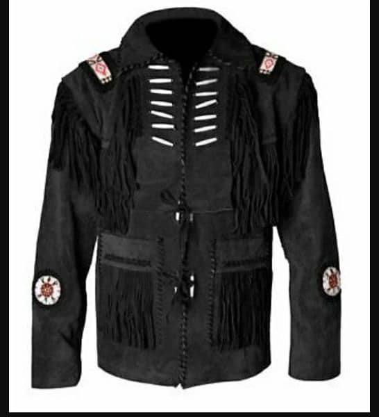 Men Western Cowboy Suede Fringe Jacket 0