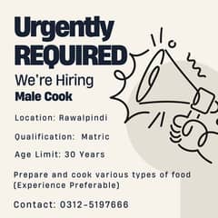 Urgent Required Male Cook