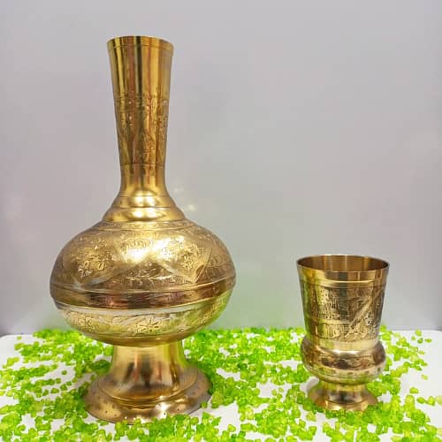 Elegant 7-Piece Vintage Brass Drinkware Set: Pitcher, Glasses & Lotas 2