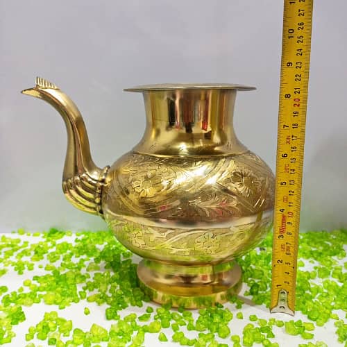 Elegant 7-Piece Vintage Brass Drinkware Set: Pitcher, Glasses & Lotas 9