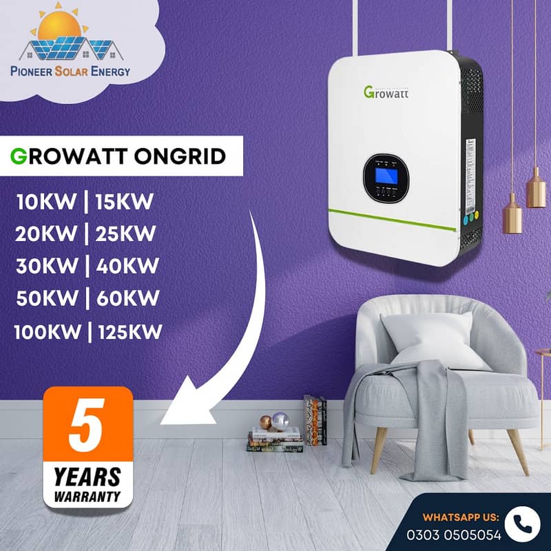 Growatt Ongrid 10,15,20,25,30,40,50,60,100,125KW Official Warranty 1