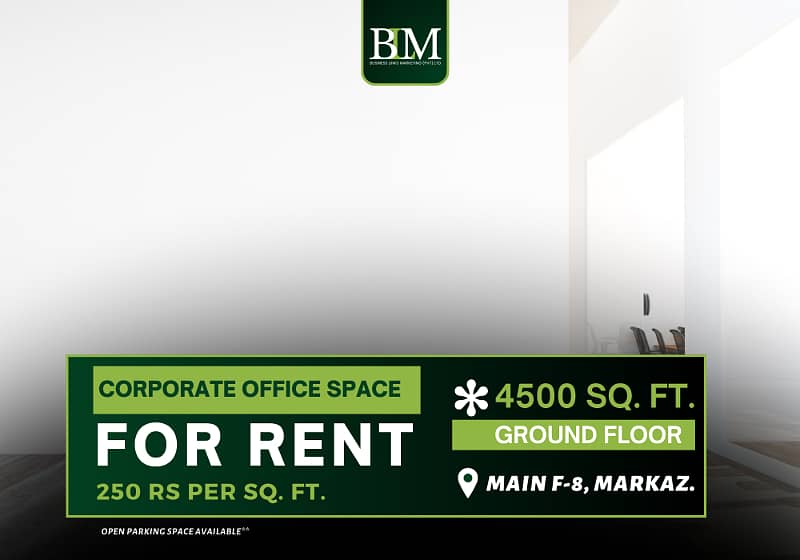 Modern 4500 sq ft Office for Lease in Prestigious F-8 Markaz Islamabad 0