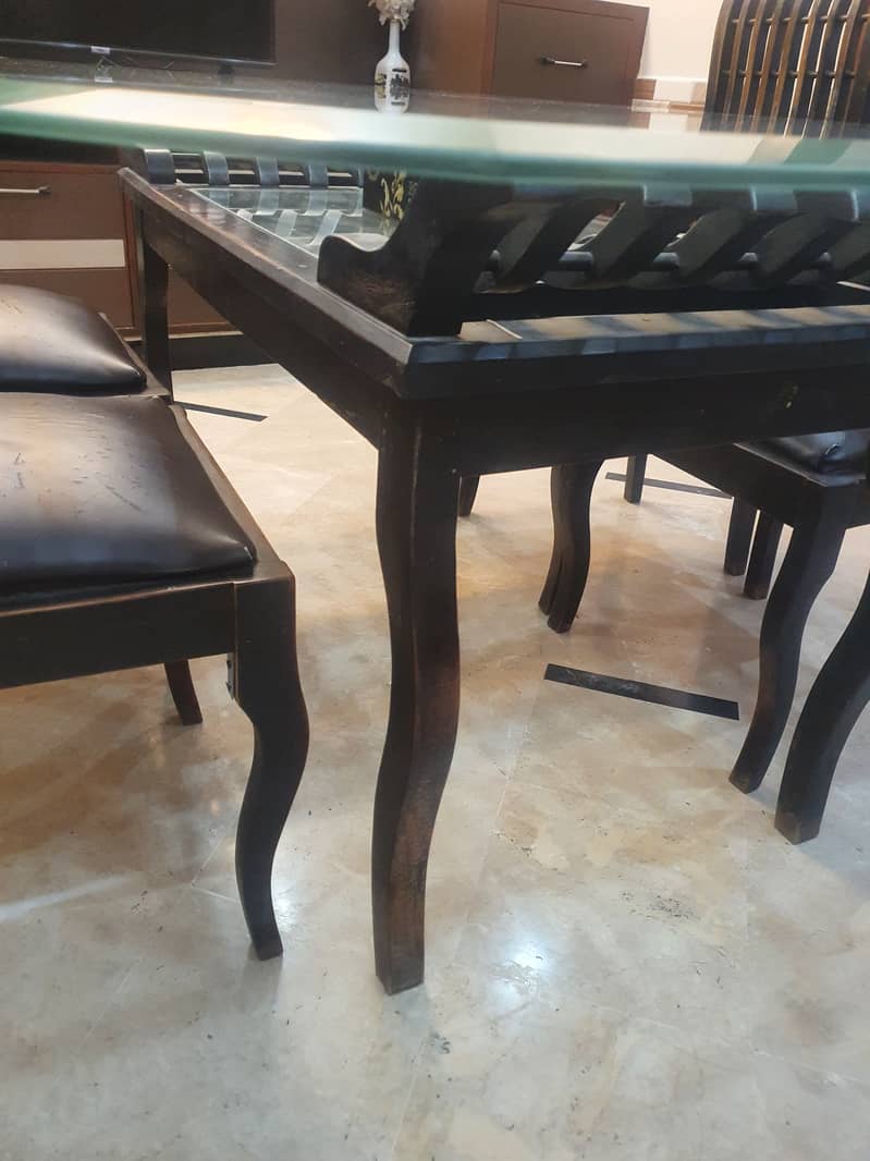 8 mm table glass top with black color shesham wooden base + 4 chair 5