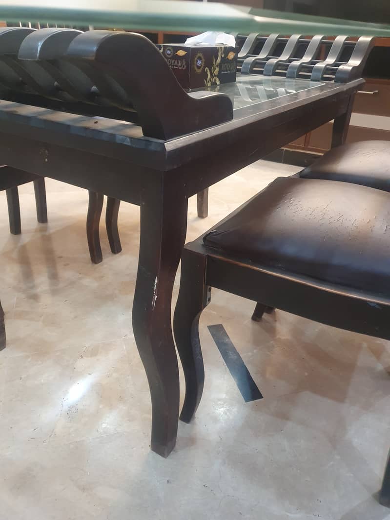 8 mm table glass top with black color shesham wooden base + 4 chair 6