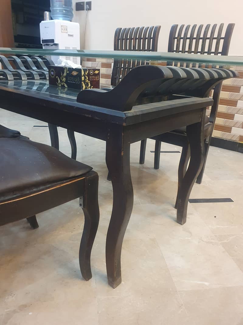 8 mm table glass top with black color shesham wooden base + 4 chair 7